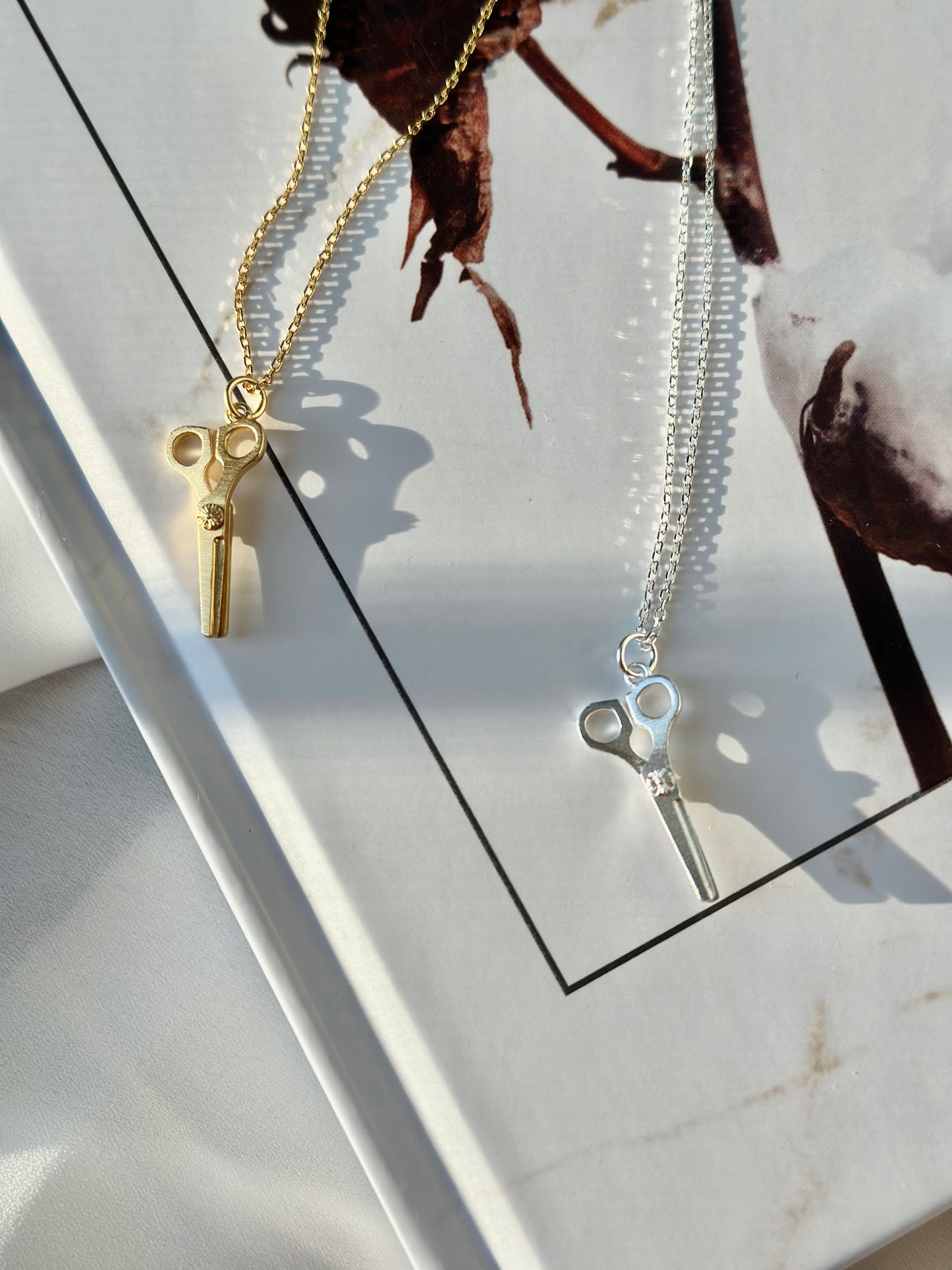 Scissors silver necklace
