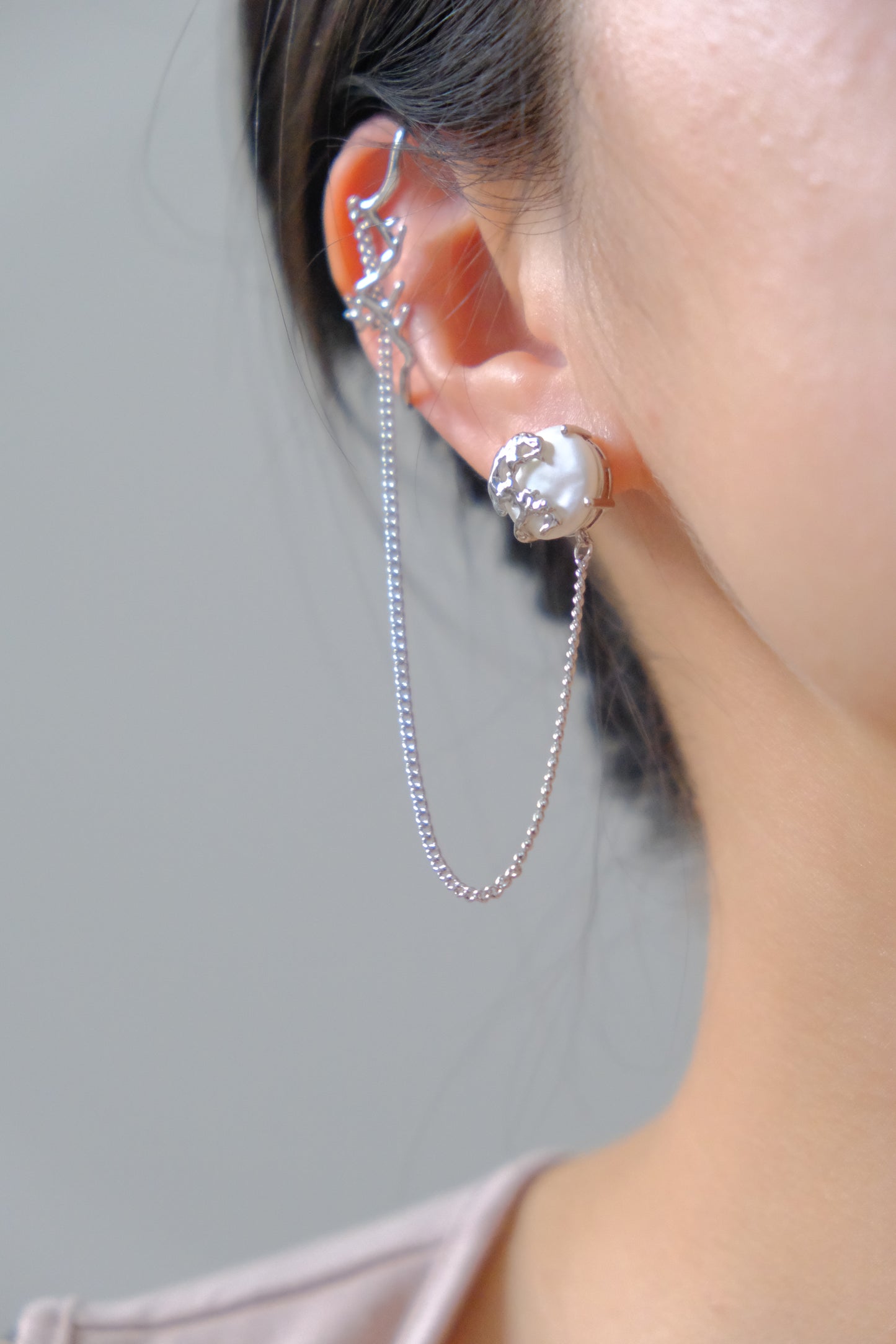 Pearl earring&ear cuff