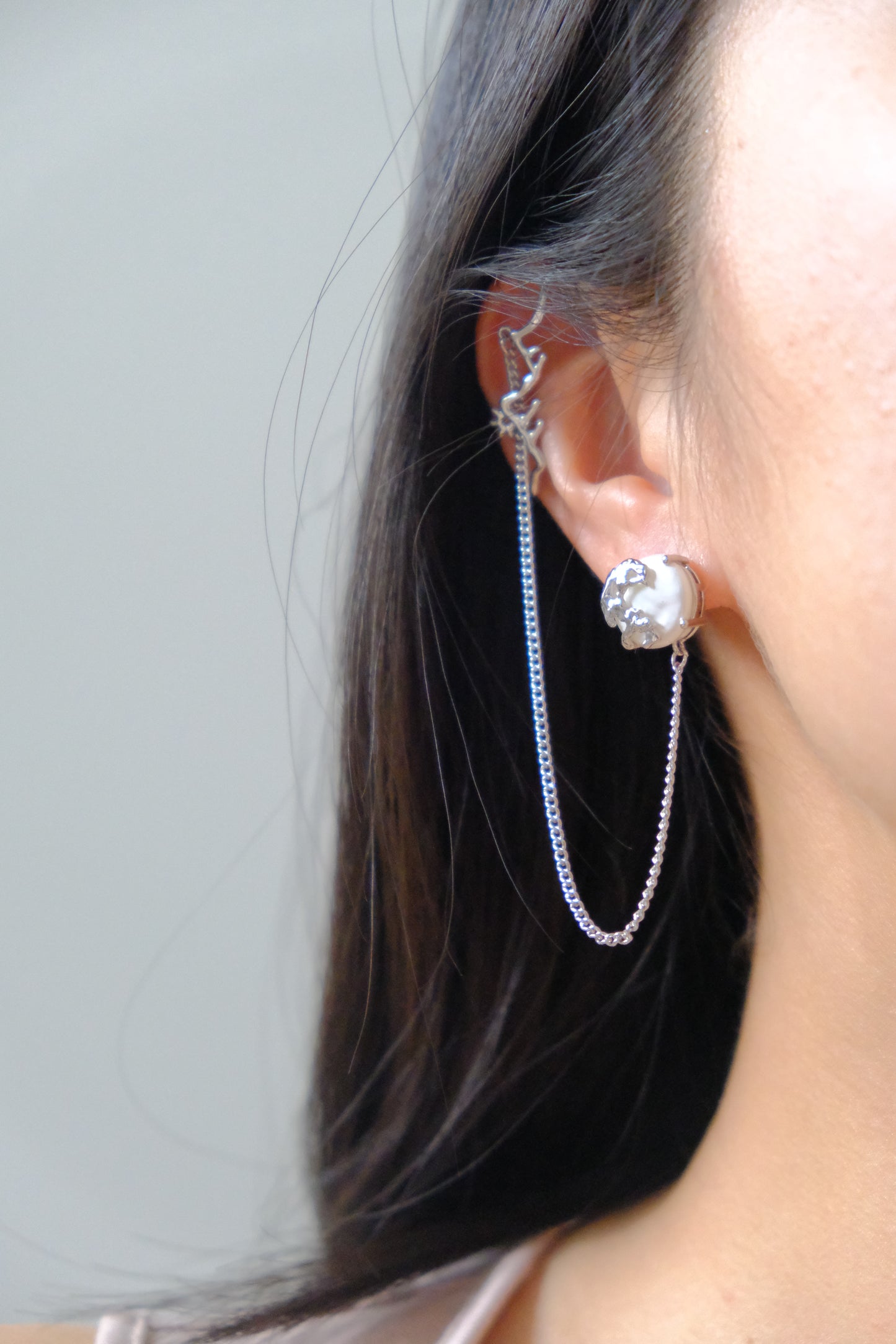 Pearl earring&ear cuff