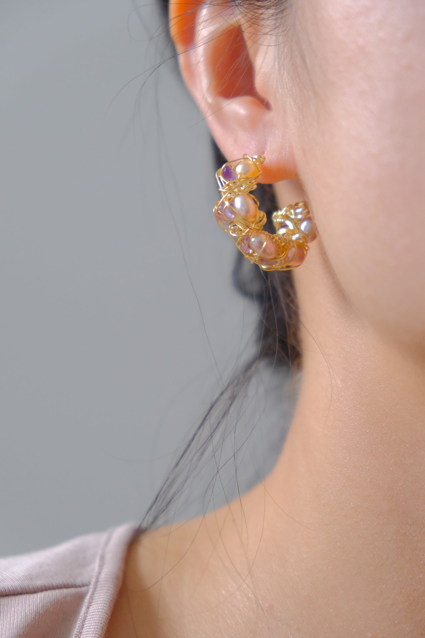 Moon Pearl handmade ear stud