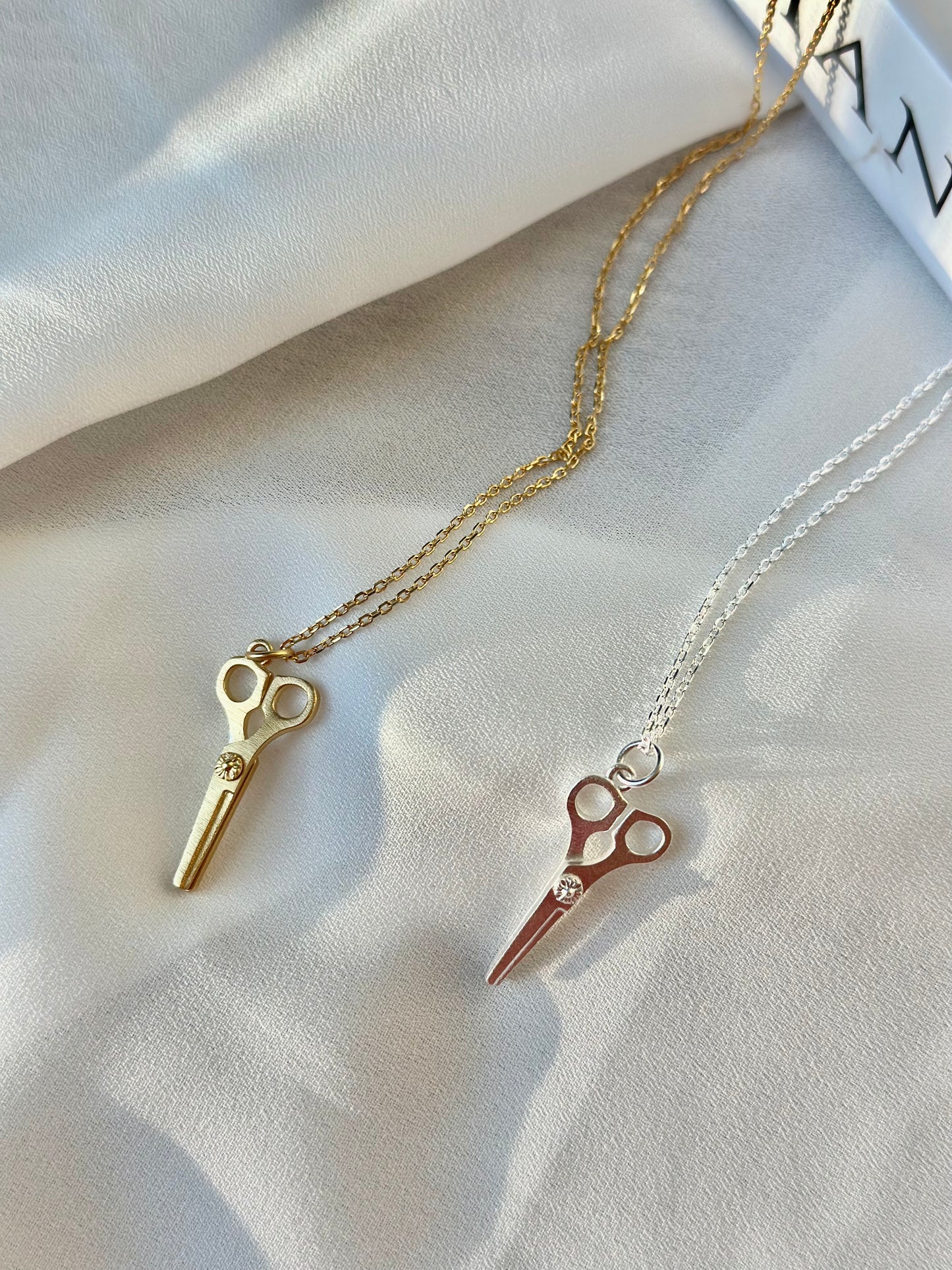 Scissors silver necklace